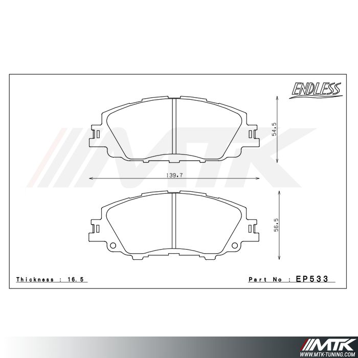 Plaquettes Endless MX72 EP533 pour Toyota Prius