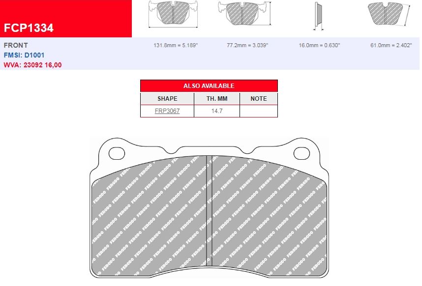 Plaquettes Ferodo DS UNO FCP1334Z Megane 3 RS