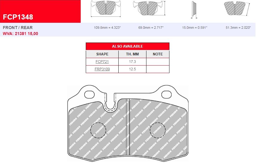 Plaquettes Ferodo DS UNO FCP1348Z Peugeot 208 GTI