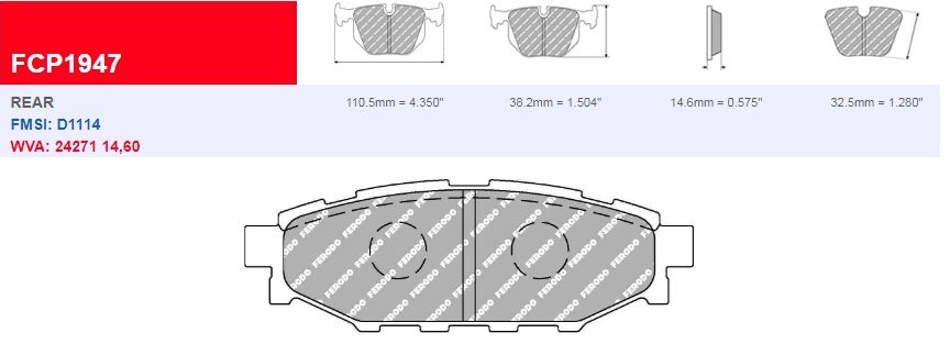 Plaquettes Ferodo DS 2500 FCP1947H - SUBARU