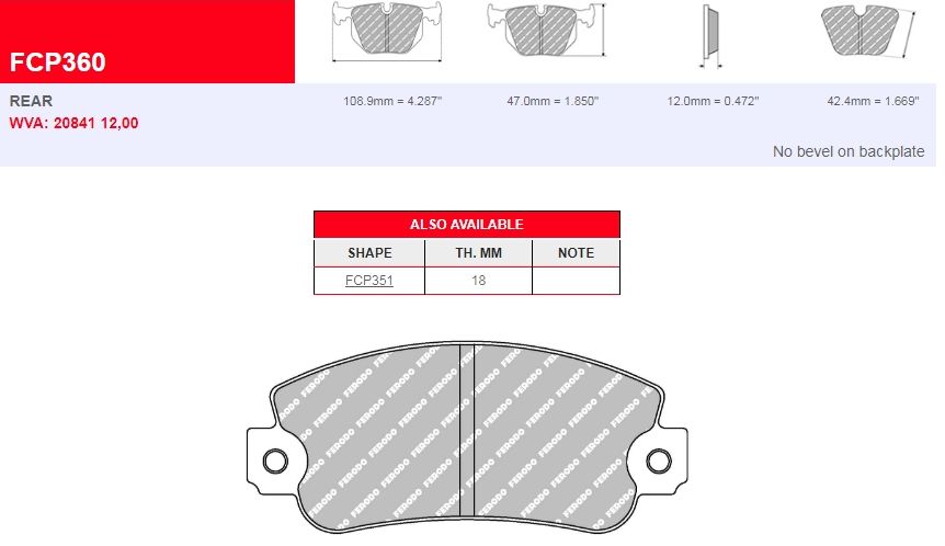 Plaquettes Ferodo DS 2500 FCP360H - Lancia