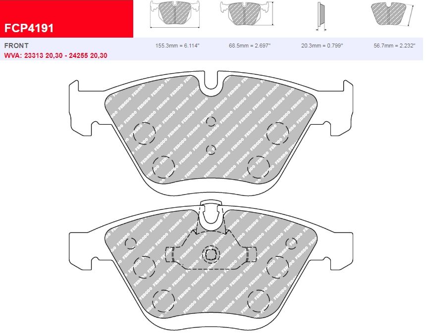 Plaquettes Ferodo DS 2500 FCP4191H - BMW