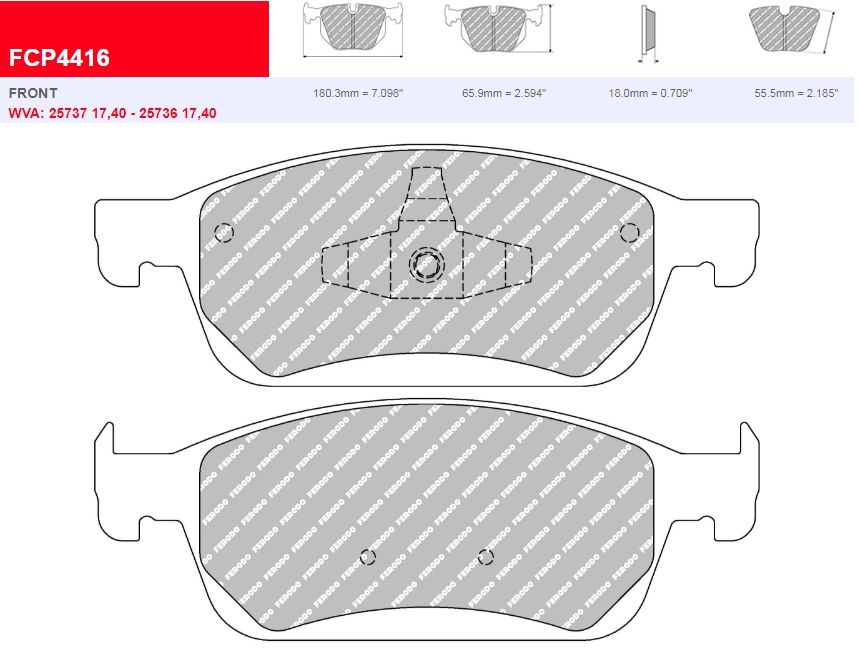 Plaquettes Ferodo DS 2500 FCP4416H FORD Focus 3 ST