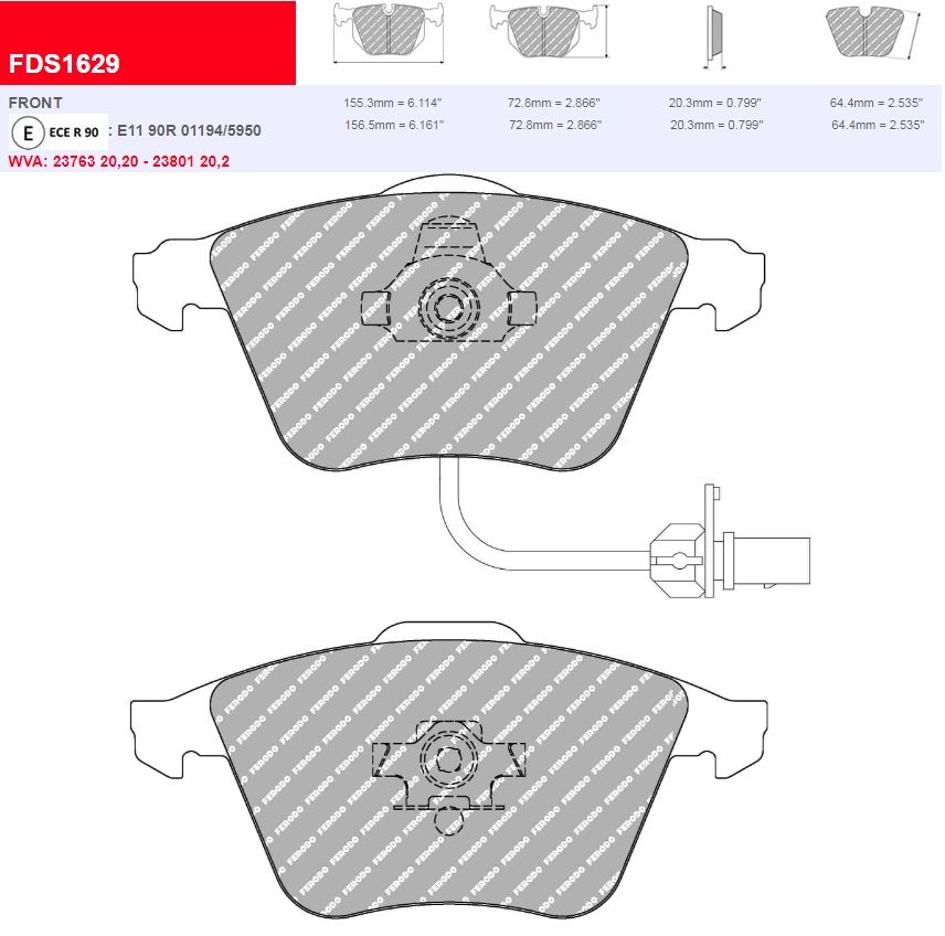 Plaquettes Ferodo DS 2500 FCP1629H - AUDI