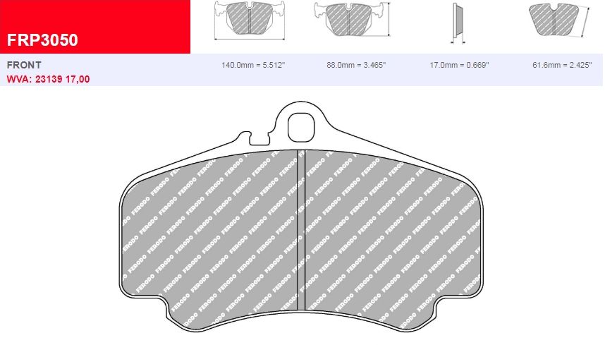 Plaquettes Ferodo DS 2500 FRP3050H - PORSCHE