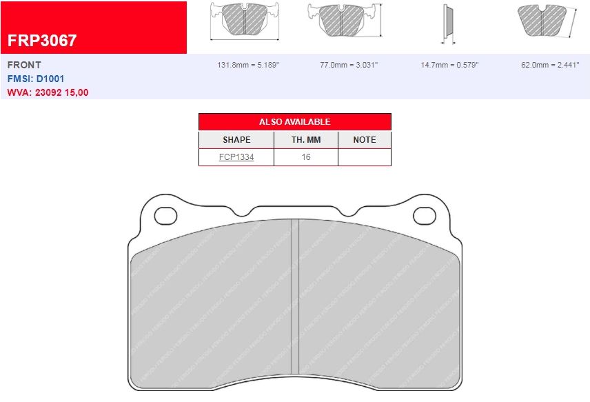 Plaquettes Ferodo DS 2500 FRP3067H - ALFA ROMEO