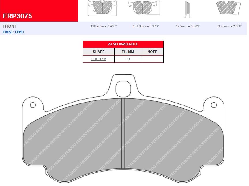 Plaquettes Ferodo DS 2500 FCP3075H - Porsche