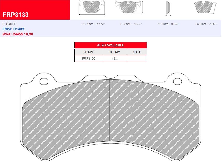 Plaquettes Ferodo DS 2500 FCP3133H