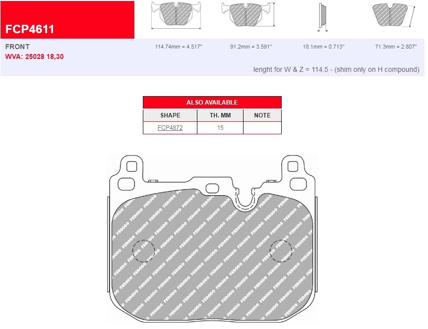 thumbnail image 2 of Ferodo DS2500 Front Performance Brake Pads For BMW – Brembo Calipers Only – FCP4611H 2 of 6