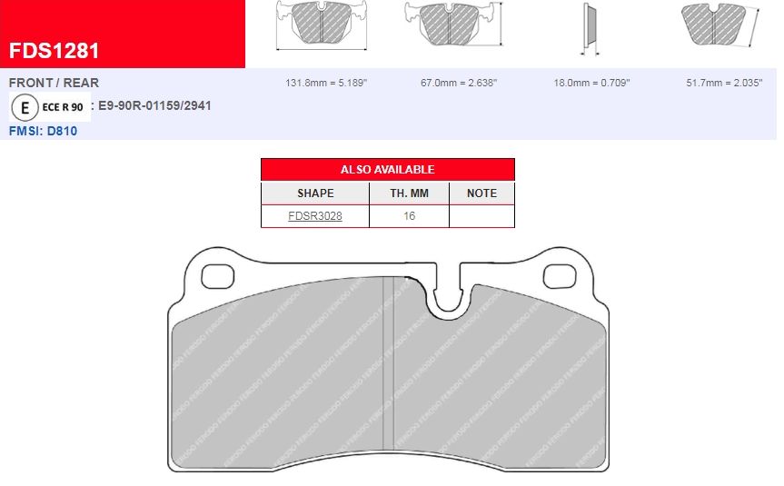 Plaquettes Ferodo DS 2500 FCP1281H - Lamborghini