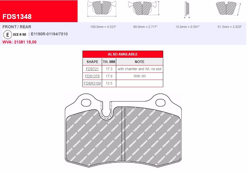 Plaquettes Ferodo DS 2500 FCP1348H - Citroen DS3