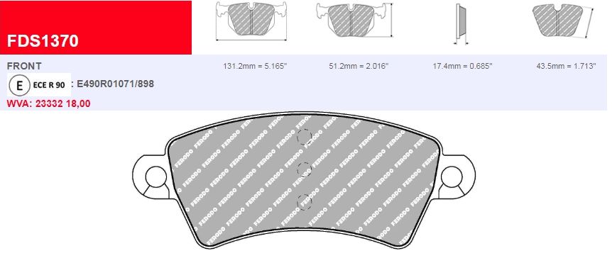 Plaquettes Ferodo DS 2500 FCP1370H - PEUGEOT