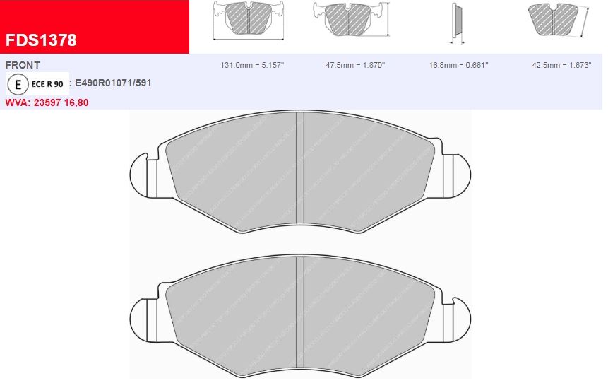 Plaquettes Ferodo DS 2500 FCP1378H - PEUGEOT