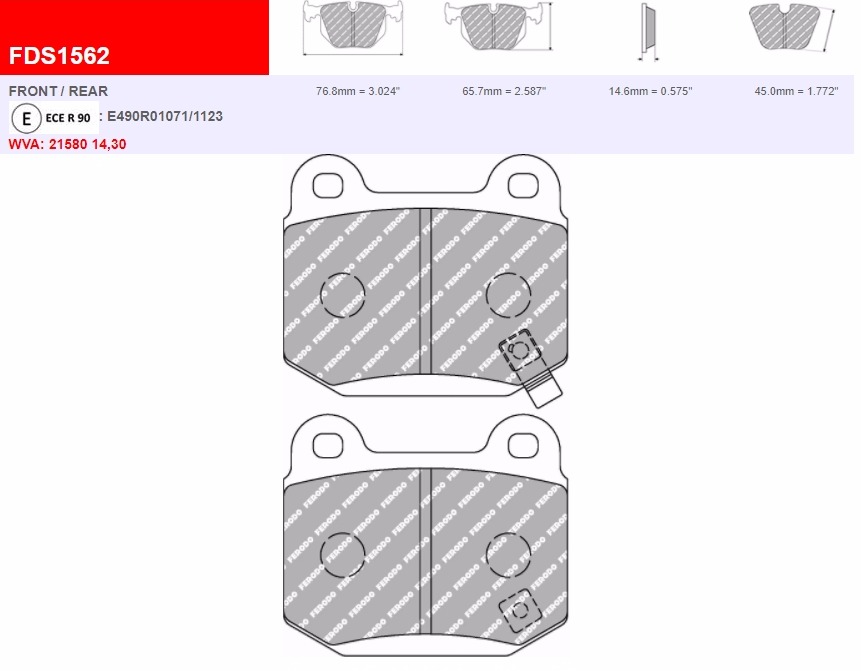 Plaquettes Ferodo Racing DS3.12 - FCP1562G