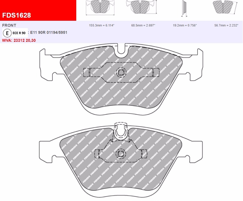 Plaquettes Ferodo DS 2500 FCP1628H - BMW