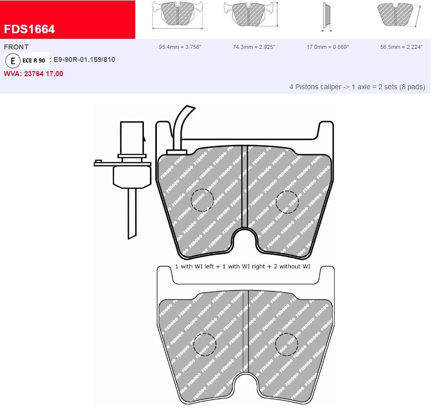 Plaquettes Ferodo DS 3000 FCP1664R - Lamborghini