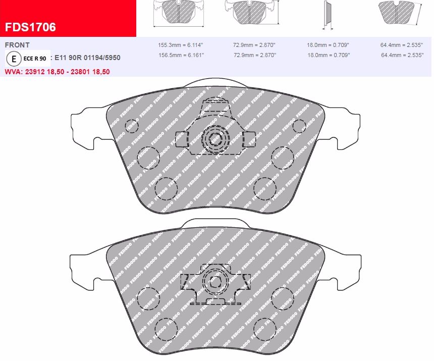 Plaquettes Ferodo DS 2500 FCP1706H FORD Focus 2 ST