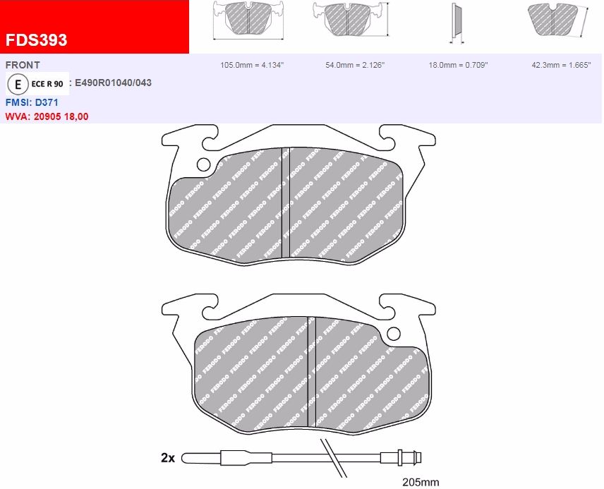 Plaquettes Ferodo DS 2500 FCP393H - PEUGEOT