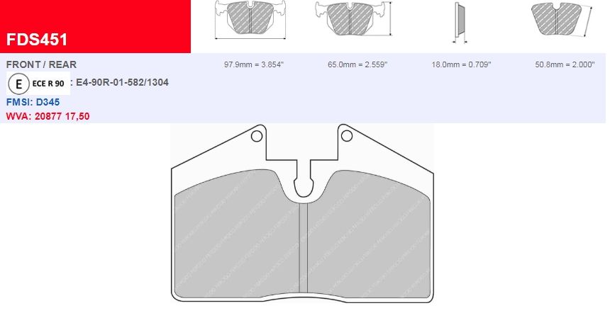 Plaquettes Ferodo DS 2500 FCP451H - PORSCHE