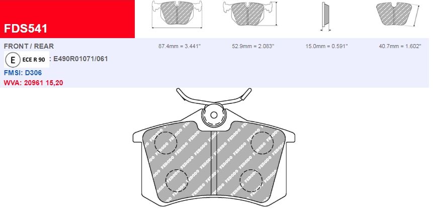 Plaquettes Ferodo DS 2500 FCP541H - Audi