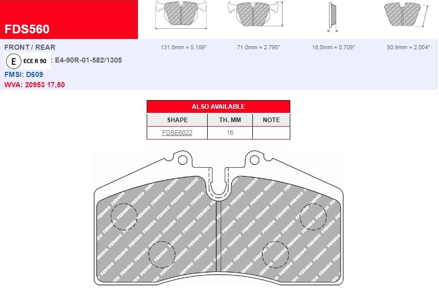 Plaquettes Ferodo DS 2500 FCP560H - PORSCHE