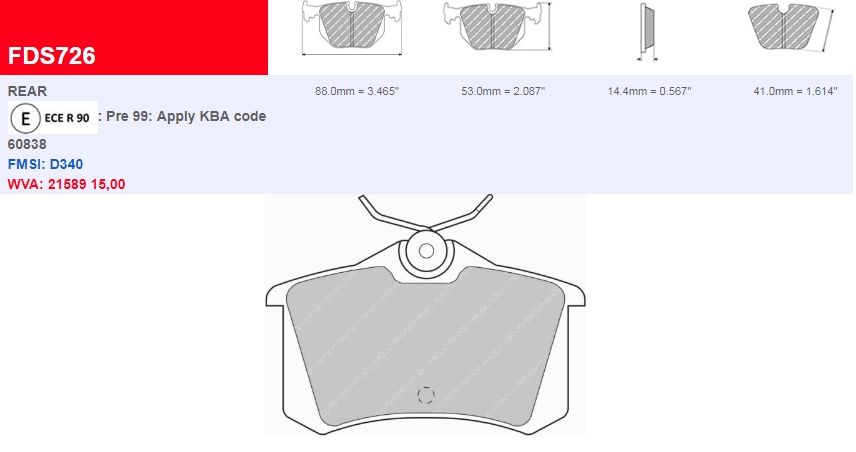 Plaquettes Ferodo DS 3000 FCP726R - Lancia