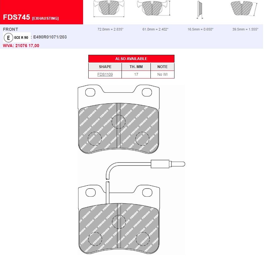 Plaquettes Ferodo DS Performance FDS745 - PEUGEOT