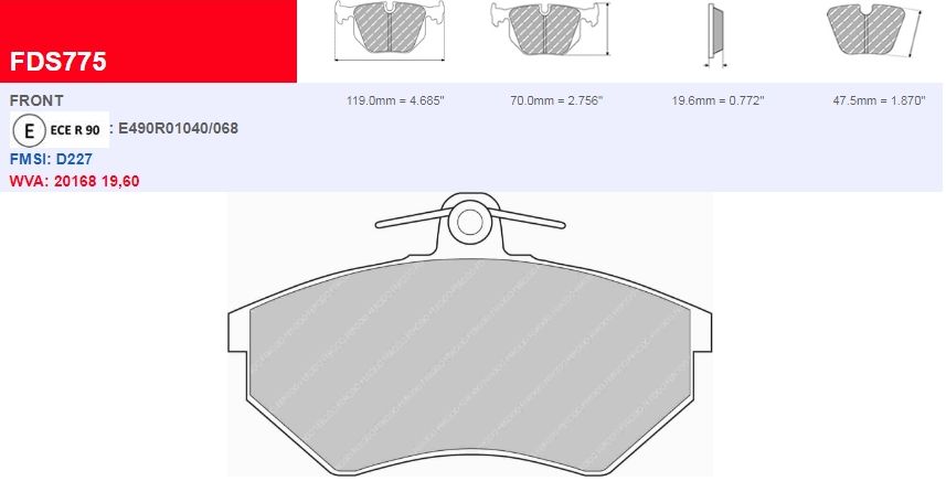 Plaquettes Ferodo DS 3000 FCP775R - AUDI