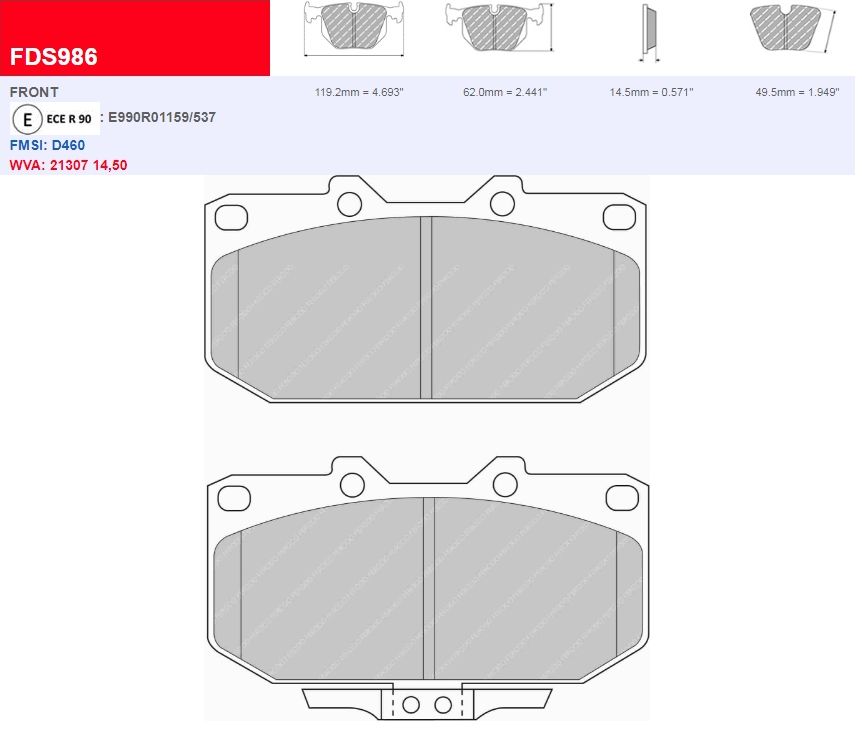 Plaquettes Ferodo DS 2500 FCP986H - Subaru Impreza