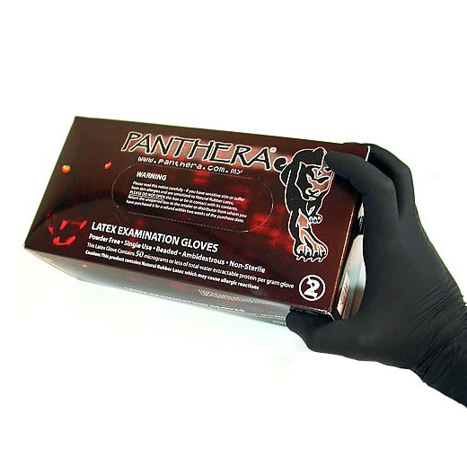 100 Gants latex noir Panthera 