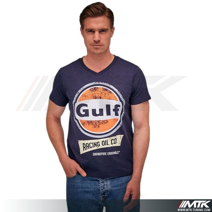 T-Shirt Gulf V Neck Oil Bleu Homme