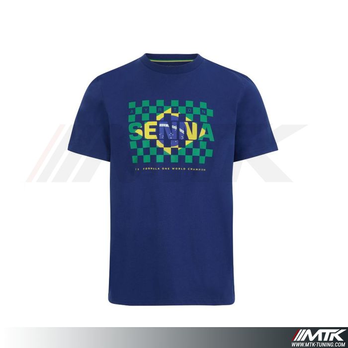 T-Shirt Ayrton Senna Drapeau Bleu Homme