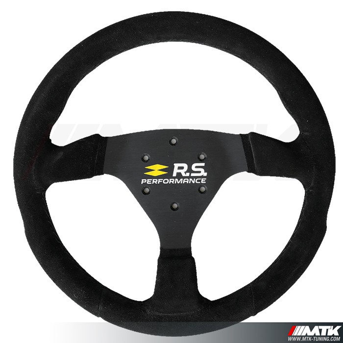 Volant Sport Cuir GT2i – Diamètre 350 Mm – Plat – 3 Branches Noires – Repère Jaune – Bouton Klaxon Inclus – Pour Simu Racing Ou Custom
