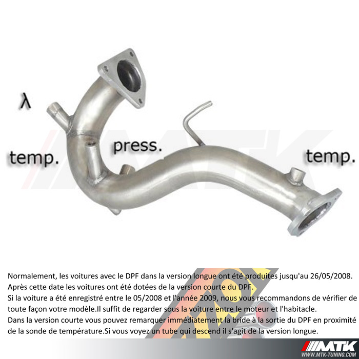 Tube de suppression Fap en inox Downpipe Defap AUDI 2.7 et 3.0 TDI