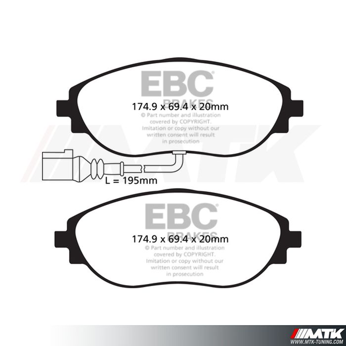 Plaquettes avant EBC Brakes Volkswagen Golf 7 R