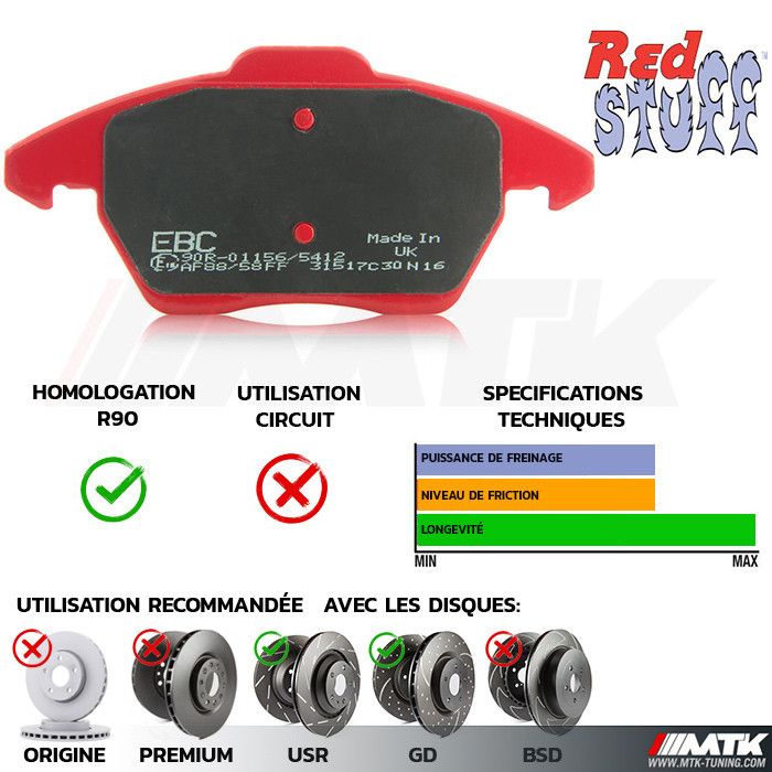 EBC Redstuff Arrière Plaquettes De Frein Pour Mitsubishi Lancer Evo 6 2.0 Turbo DP31538C