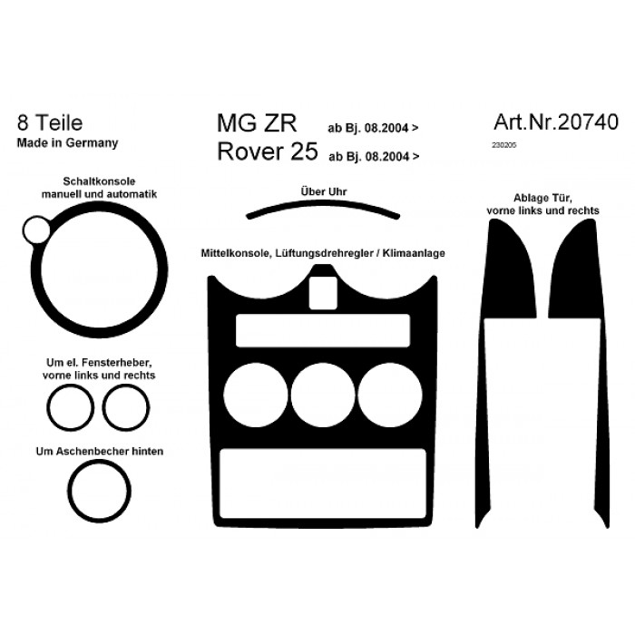 Décoration de tableau de bord, portes MG ZR