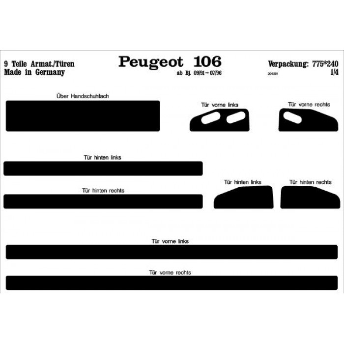 Décoration de tableau de bord, portes Peugeot 106